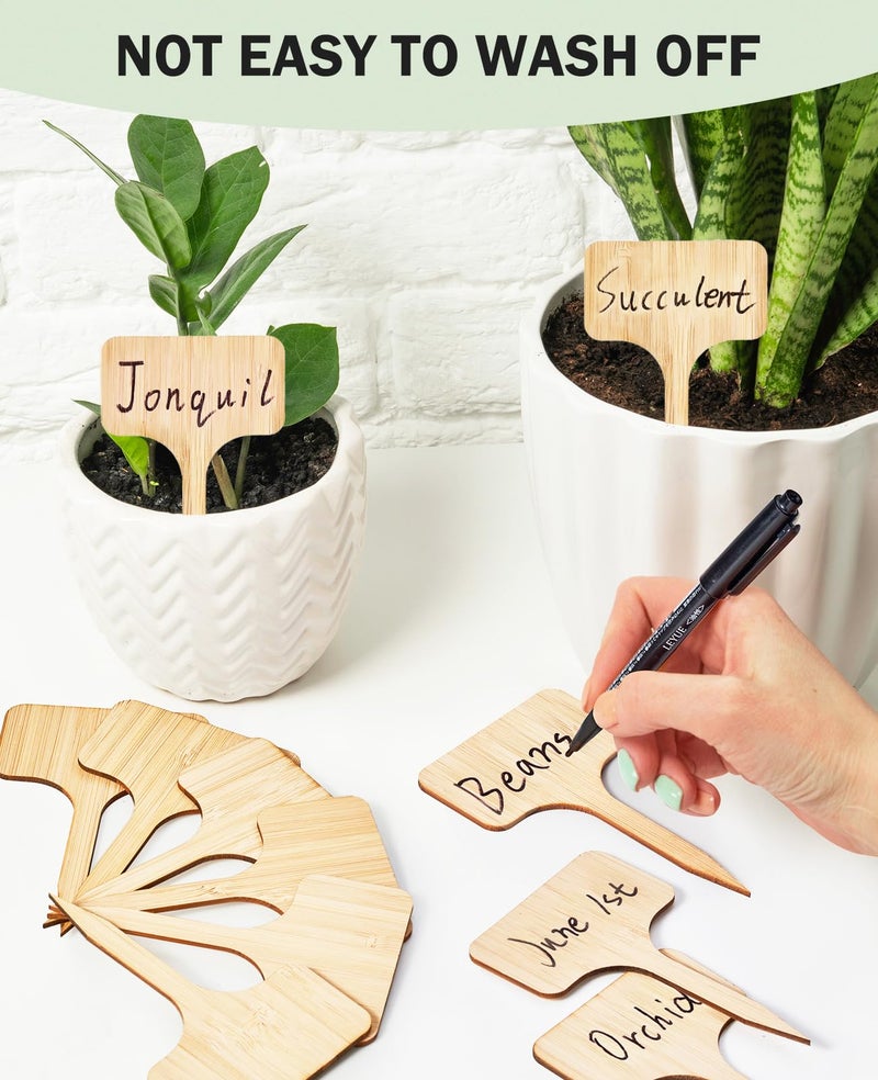 Homenote Bamboo Plant Labels 60Pcs Plant Tags for Seedling T-Type Tags for Plants Outdoor Garden Markers Vegetable Seedling(2.36 * 4â€œ) - Image 4